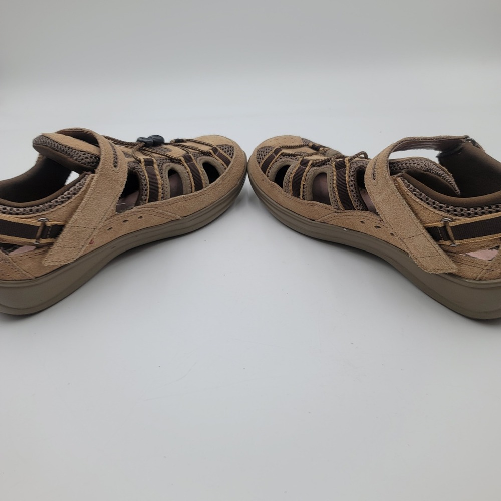 Orthofeet 77873 Womens 11 Wide Tan Leather Mesh Fisherman Sandals Bungee Strap - Picture 5 of 8